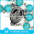 High quality religious jewelry stainless steel Mother Mary and Jesus cross necklace with 8mm rosary beads TKB-N0153